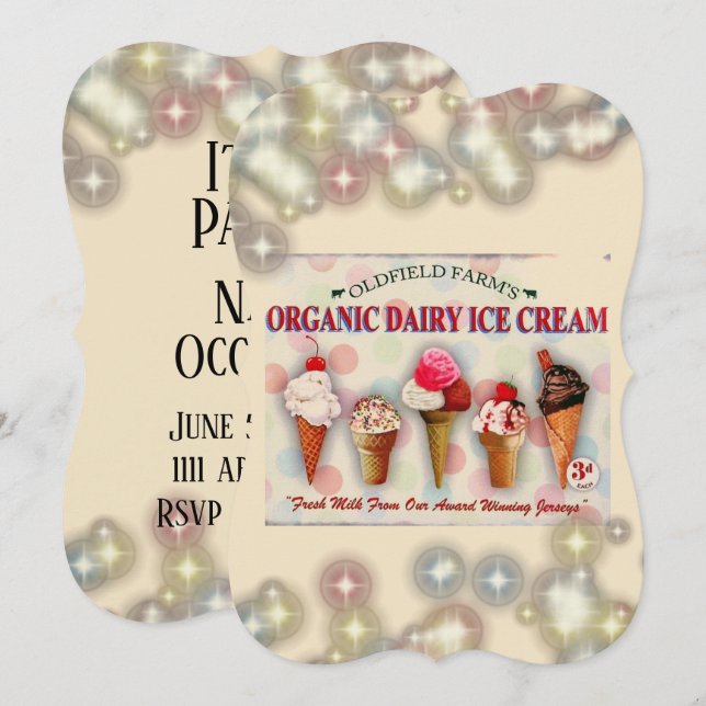 Vintage ice cream parlour sign invitation (Front/Back)