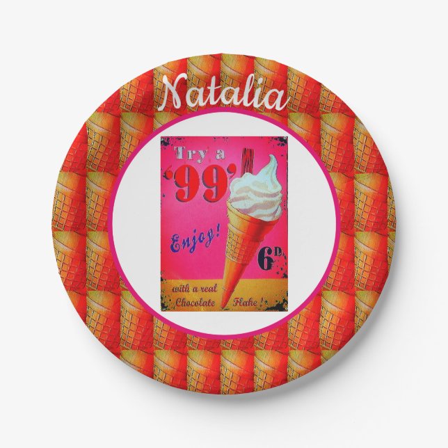 Vintage ice cream parlour sign paper plate (Front)