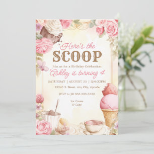 Vintage ice cream party pink ice cream invitation
