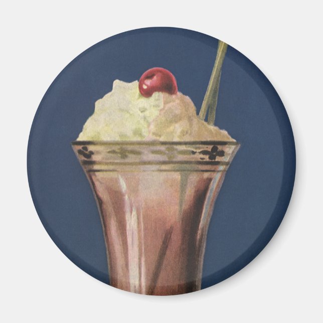 Vintage Ice Cream Shake, Whipped Cream & Cherry Magnet (Front)