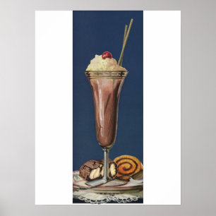 Vintage Ice Cream Shake, Whipped Cream & Cherry Poster