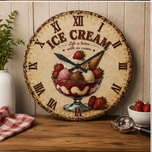 Vintage Ice Cream Sundae Large Clock