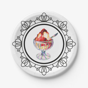 Vintage ice cream sundae red white black paper plate