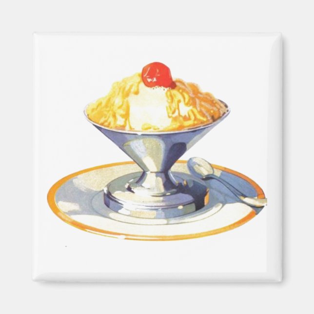Vintage ice cream sundae retro dessert  magnet (Front)