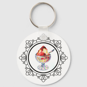 Vintage ice cream sundae white red black key ring