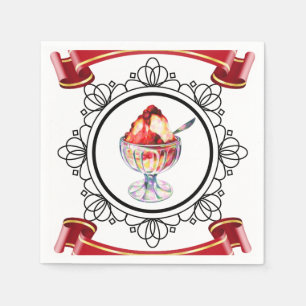 Vintage ice cream sundae white red black napkin