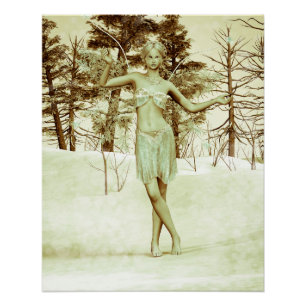 Vintage Ice Fairy in Winter Woodland Poster
