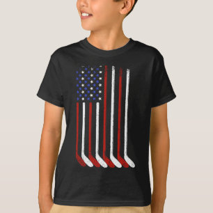 Vintage Ice Hockey American Flag For Men Boys Girl T-Shirt
