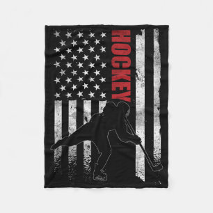 Vintage Ice Hockey American Flag Ice Hockey Player Fleece Blanket