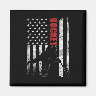 Vintage Ice Hockey American Flag Ice Hockey Player Magnet