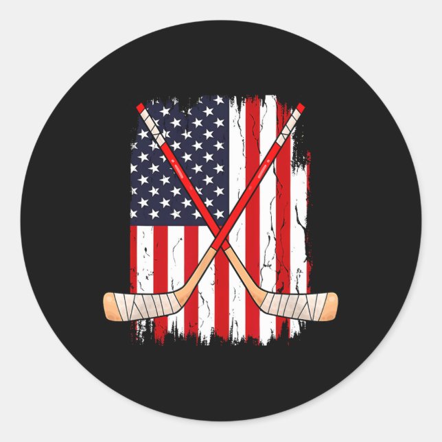 Vintage Ice Hockey Us Flag  Classic Round Sticker (Front)