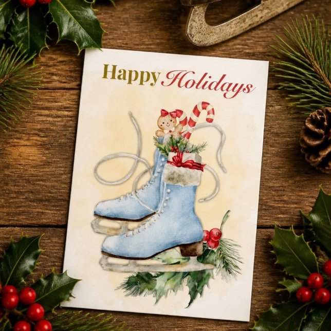 Vintage Ice Skate Happy Holidays Card (Creator Uploaded)