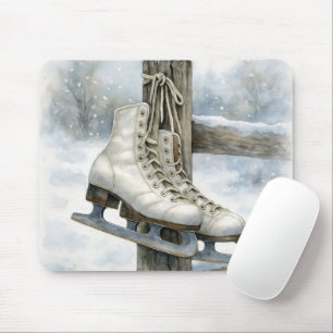 Vintage Ice Skates Hanging Fence Post Mouse Pad