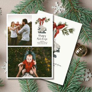 Vintage Ice Skates Multi Photo Flat Holiday Card