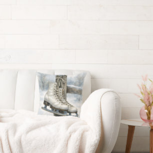 Vintage Ice Skates On Fence Post Cushion