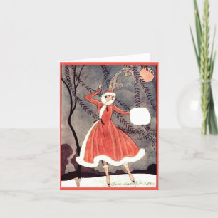 Vintage Ice Skating Lady Christmas Holiday Card