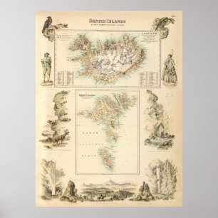 Vintage Iceland & Faroe Islands Map (1872) Poster