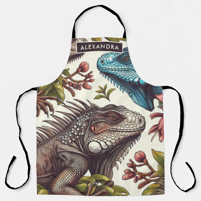 Vintage Iguana Seamless Painting Apron (Front)