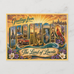Vintage Illinois Greeting From Postcard