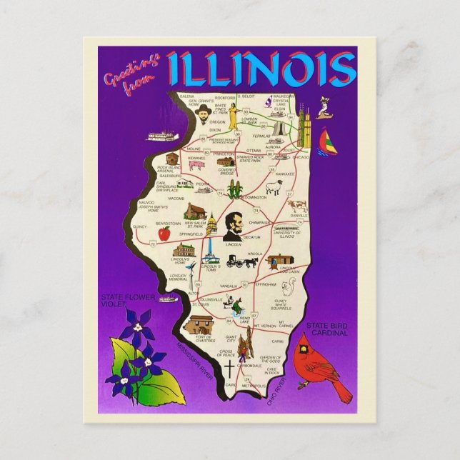 Vintage Illinois Greetings  Postcard (Front)