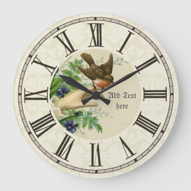 Vintage Illustrated Bird Ornithology Personalised Large Clock (Front)