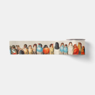 Vintage Illustrated Birds Sitting on Perch Satin Ribbon