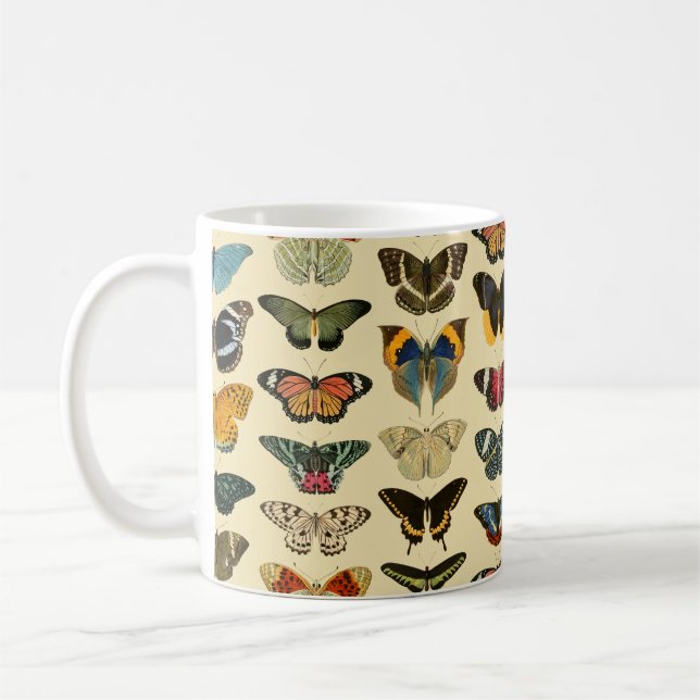 Vintage Illustrated Butterflies - Yellow Coffee Mug (Left)
