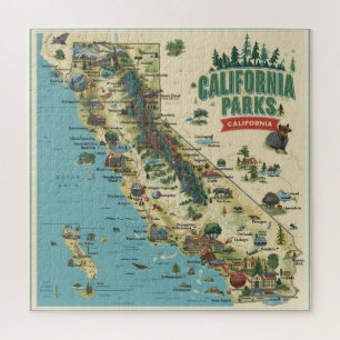 Vintage Illustrated California Parks Map Art Jigsaw Puzzle
