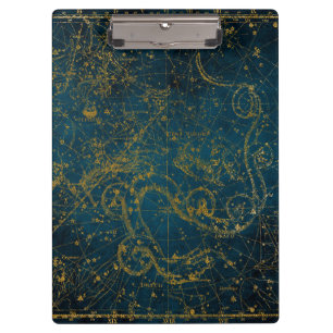 Vintage Illustrated Dark Blue & Gold Star Map Clipboard