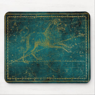 Vintage Illustrated Green & Gold Lion Star Map Mouse Pad