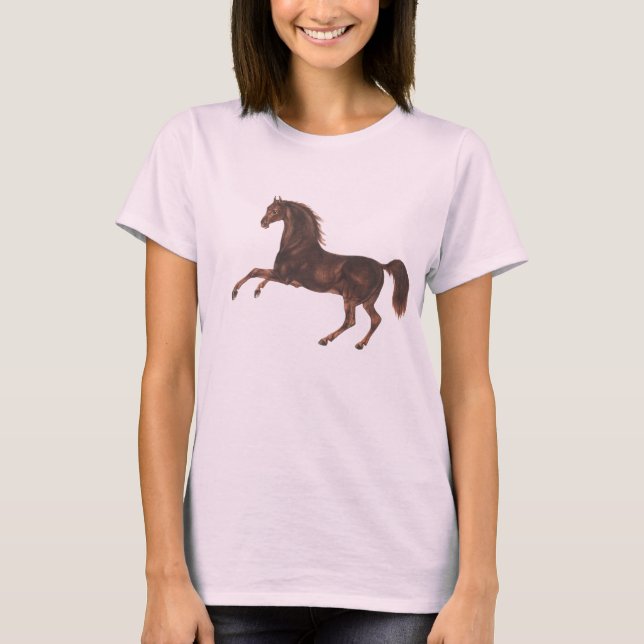 Vintage Illustrated Horse on Pink T-Shirt (Front)