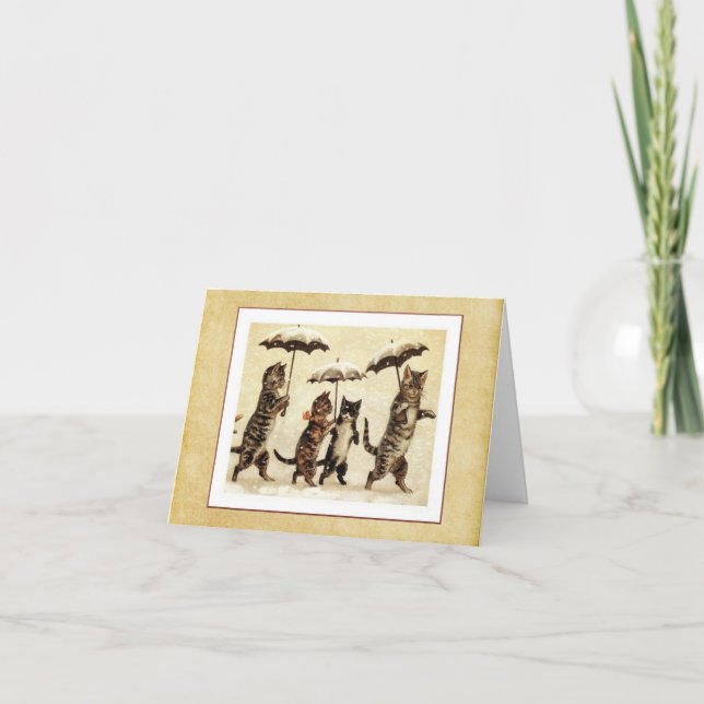 Vintage Illustrated Kitty Stroll Note Card (Front)