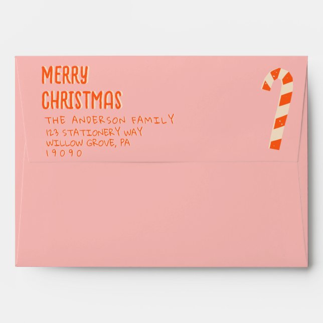 Vintage Illustrated Pink Merry Christmas Cand Bar Envelope (Back (Top Flap))