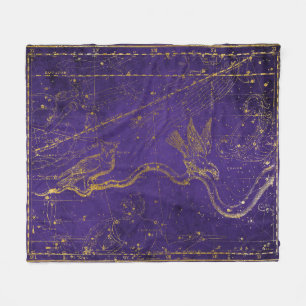 Vintage Illustrated Purple & Gold Star Map Fleece Blanket
