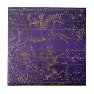 Vintage Illustrated Purple & Gold Star Map Tile