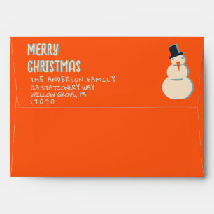 Vintage Illustrated Red Merry Christmas Snowman Envelope