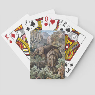 Vintage Illustration African Elephants Playing Cards
