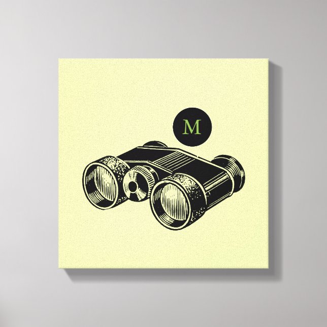 Vintage Illustration Binoculars Monogram Canvas Print (Front)