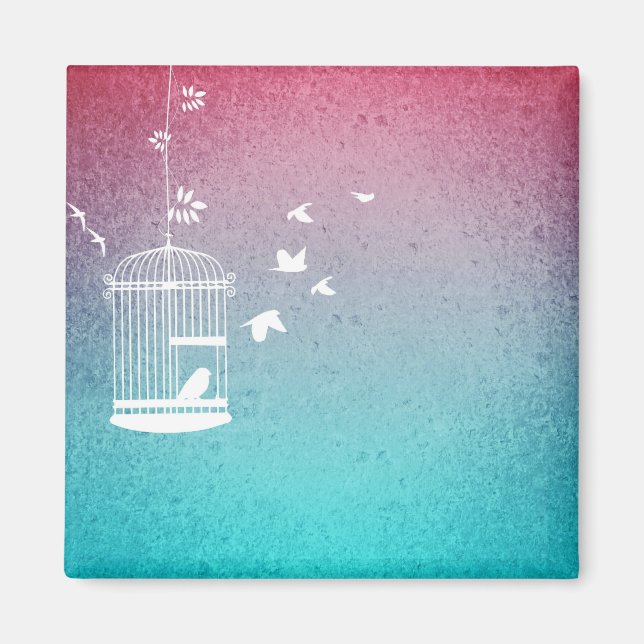 Vintage Illustration Bird in a Cage Magnet (Front)