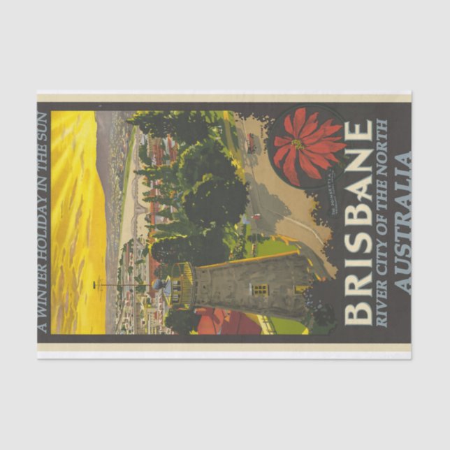 Vintage Illustration Brisbane Australia Travel Tissue Paper (Front)