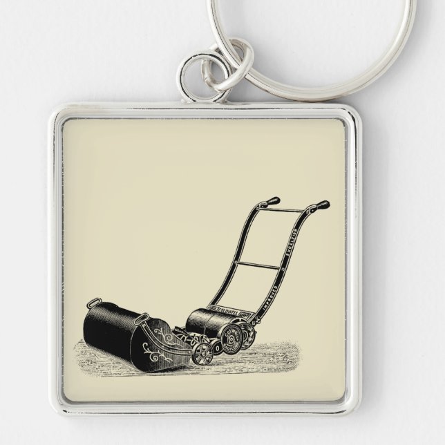 VINTAGE ILLUSTRATION British Lawn Mower Keychain (Front)