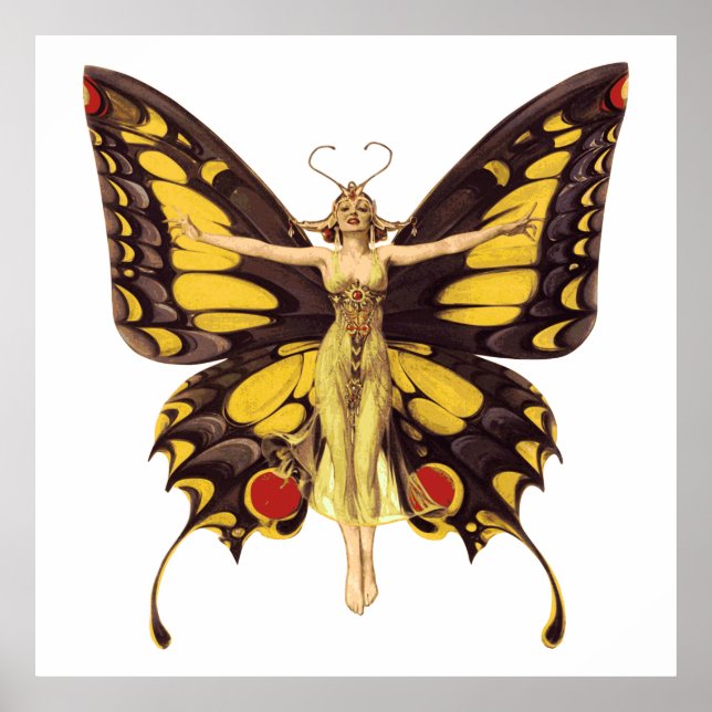 Vintage Illustration Butterfly Fairy Poster (Front)