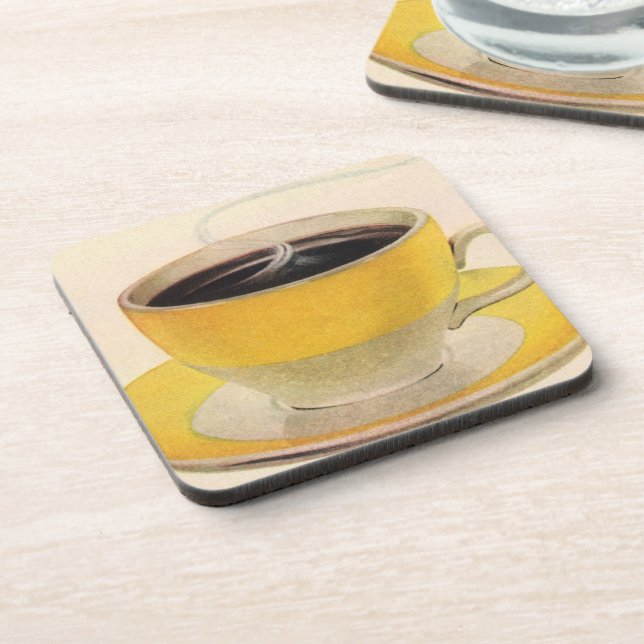 Vintage Illustration Coffee in a Yellow Cup Coaster (Left Side)