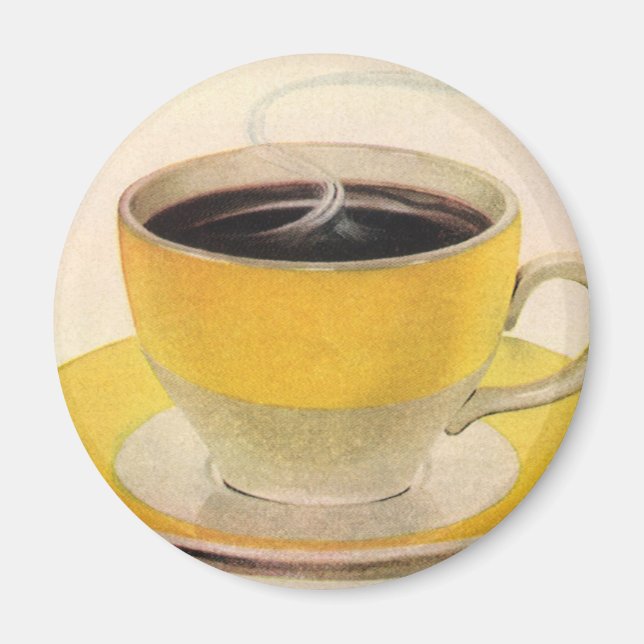 Vintage Illustration Coffee in a Yellow Cup Magnet (Front)