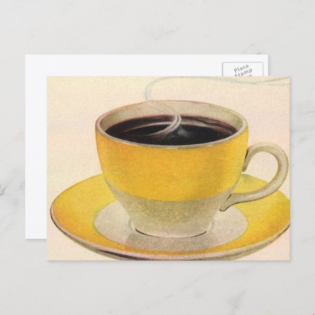 Vintage Illustration Coffee in a Yellow Cup Postcard (Front/Back)