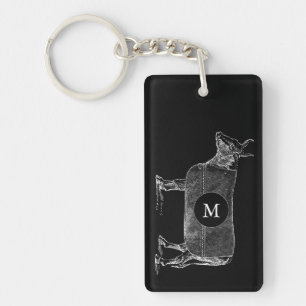 VINTAGE ILLUSTRATION Cow Monogram 2 sided Keychain