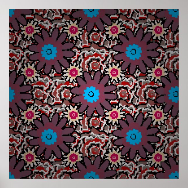 Vintage illustration. Folkloric ethnic purple, red Poster (Front)