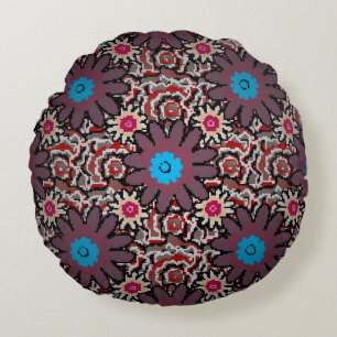 Vintage illustration. Folkloric ethnic purple, red Round Cushion