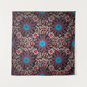 Vintage illustration. Folkloric ethnic purple, red Tapestry