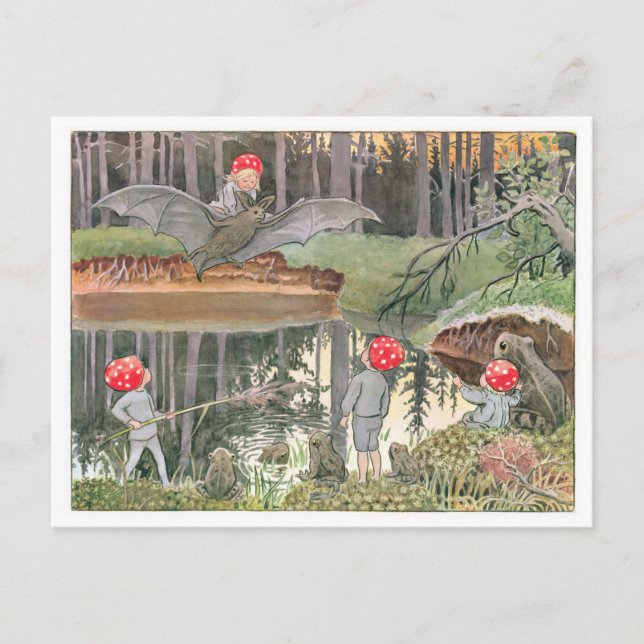 Vintage Illustration Forest Children Elsa Beskow  Postcard (Front)